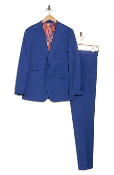 English Laundry Plaid Blue Stretch Mélange Suit In Royal Blue