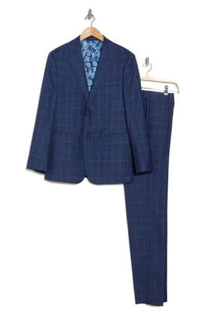 English Laundry Plaid Blue Wool Blend Suit In Navy