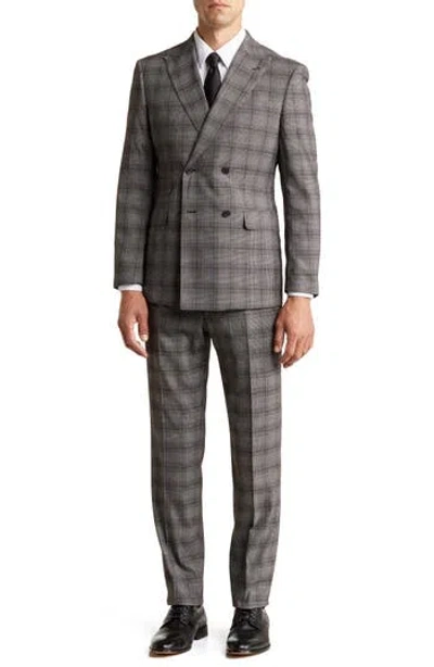 English Laundry Plaid Double Breasted Peak Lapel Suit In Black/white