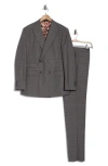Shop English Laundry Plaid Double Breasted Wool Blend Suit In Grey/brown Plaid
