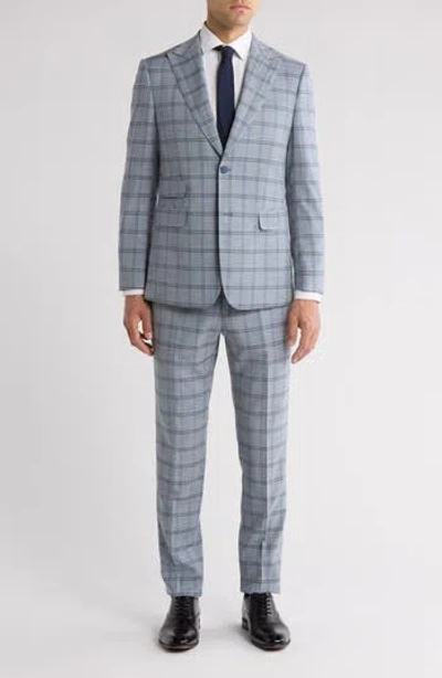 English Laundry Plaid Grey & Blue Mélange Suit In Gray