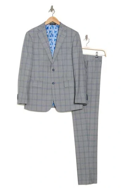 English Laundry Plaid Grey Wool Blend Suit In Grey/blue