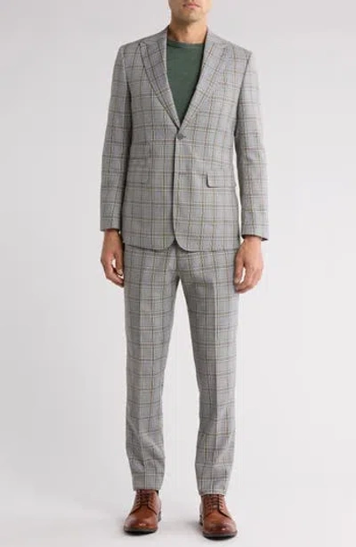 English Laundry Plaid Khaki Stretch Mélange Suit In Grey/khaki