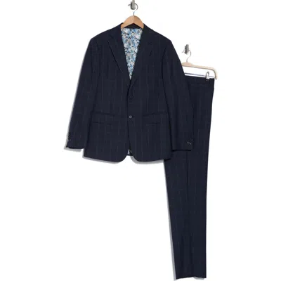English Laundry Plaid Trim Fit Notch Lapel Wool Blend Two-piece Suit In Navy