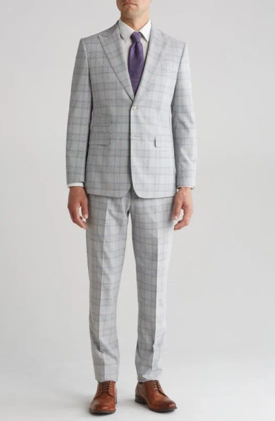 English Laundry Plaid Trim Fit Peak Lapel Two-piece Suit In Gray