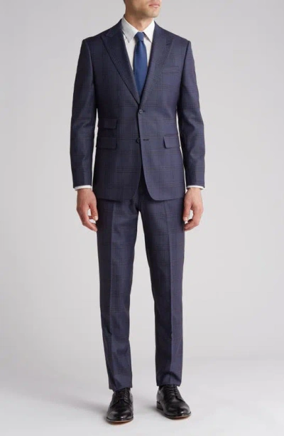 English Laundry Plaid Trim Fit Peak Lapel Two-piece Suit In Blue