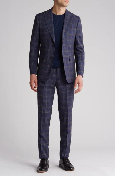 English Laundry Plaid Trim Fit Peak Lapel Two-piece Suit In Navy