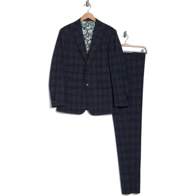 English Laundry Plaid Trim Fit Peak Lapel Two-piece Suit In Navy