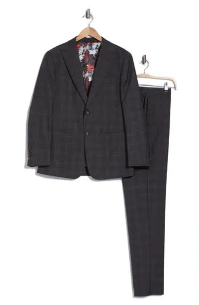 English Laundry Plaid Trim Fit Peak Lapel Wool Blend Two-piece Suit In Brown