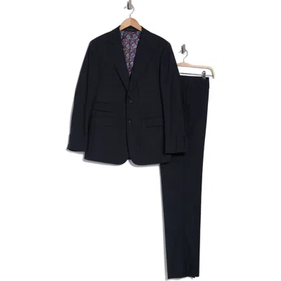 English Laundry Plaid Trim Fit Peak Lapel Wool Blend Two-piece Suit In Navy