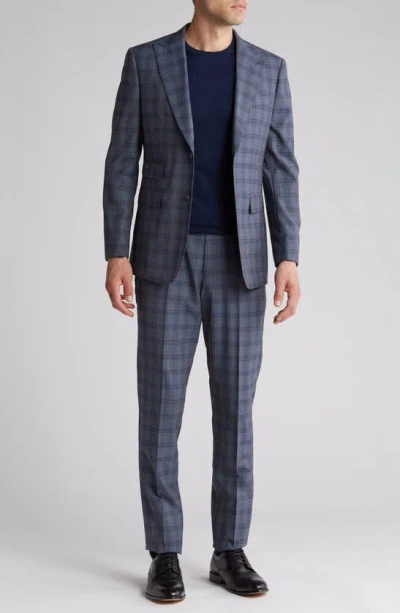 English Laundry Plaid Trim Fit Wool Blend Two-piece Suit In Blue