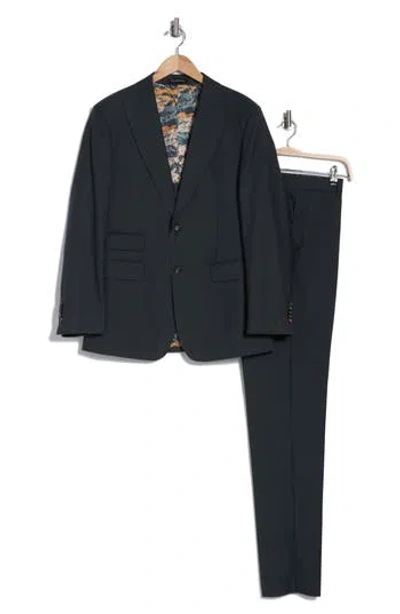 English Laundry Stripe Trim Fit Peak Lapel Wool Blend Two-piece Suit In Black Olive