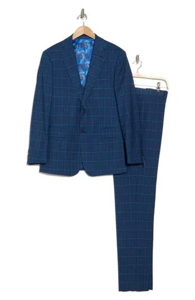 English Laundry Windowpane Blue Mélange Suit In Navy