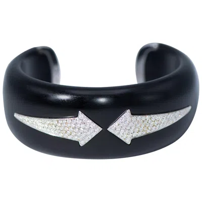 Pre-owned Enigma Black Wood With Arrow Diamond Cuff Bangle, Made In Italy