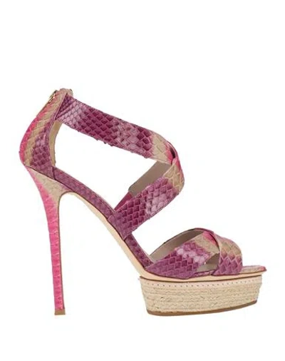 Enio Silla For Le Silla Woman Sandals Fuchsia Size 10 Leather In Pink