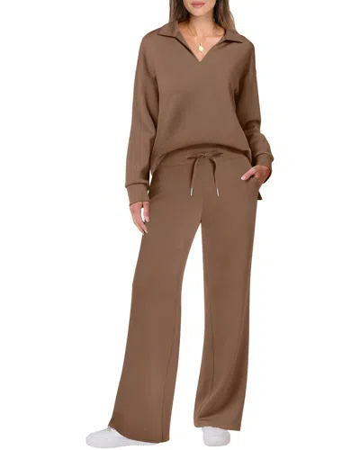 Enjoy Petra 2pc Blouse & Pant Set In Brown