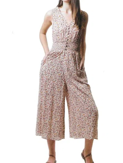 En/kay Floral Sleeveless Crop Linen Jumpsuit In Multicolor