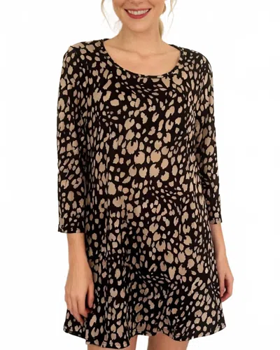 Enmain Long Sleeve Tunic Dress In Black In Multi