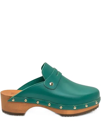 Ennequadro Stud-embellished Clogs In Green