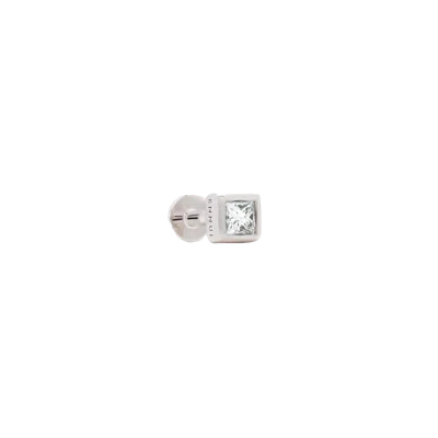 Ennui Square Labret White Diamond & White Gold In Silver