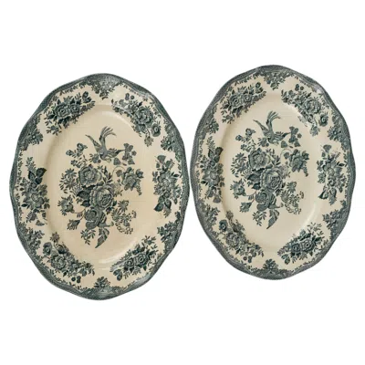 Pre-owned Enoch Wedgwood Set Of Two Enoch Wedgewood Asiatic Pheasants Platters, Staffordshire, Blue White