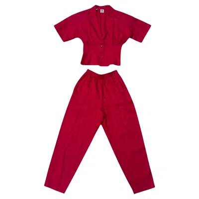 Pre-owned Enrico Coveri Boutique Fuchsia Two-piece Set With Jacquard Finish In Red