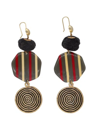 Pre-owned Enrico Coveri Vintage Striped Drop Earrings In Gold