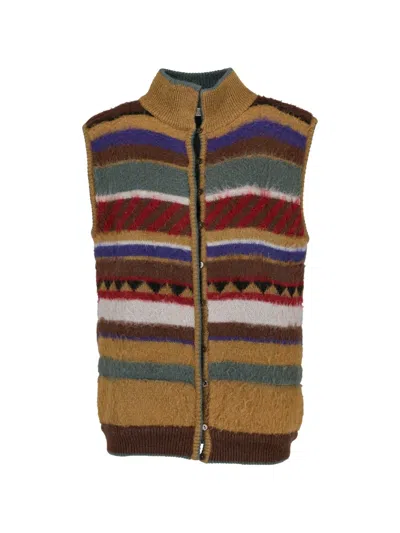 Pre-owned Enrico Coveri Vintage Striped Knitted Waistcoat In Neutral