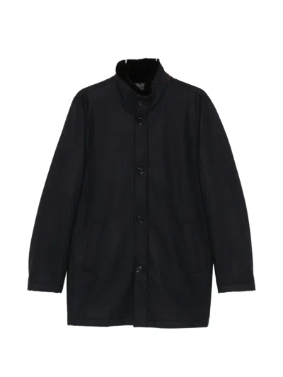 Enrico Mandelli Fur-trimmed High-neck Coat In Blue