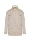Enrico Mandelli Herringbone-pattern High-neck Jacket In Neutral