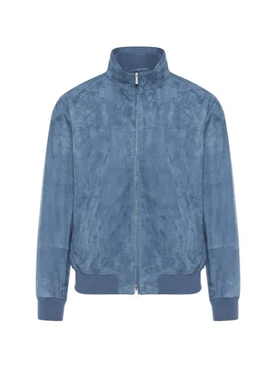 Enrico Mandelli High-neck Suede Jacket In Multi