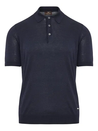 Enrico Mandelli Logo Plaque Knitted Polo Shirt In Blue