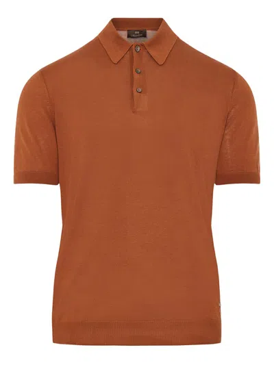 Enrico Mandelli Logo Plaque Knitted Polo Shirt In Orange
