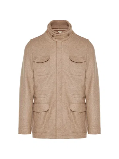 Enrico Mandelli Multi-pocket High-neck Jacket In Brown