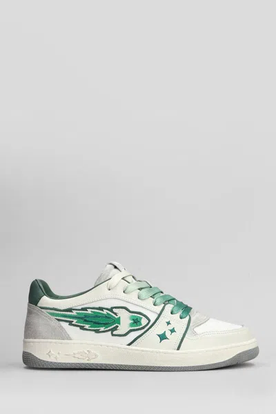 Enterprise Japan Egg Rocket Sneakers In White Leather And Fabric In Green