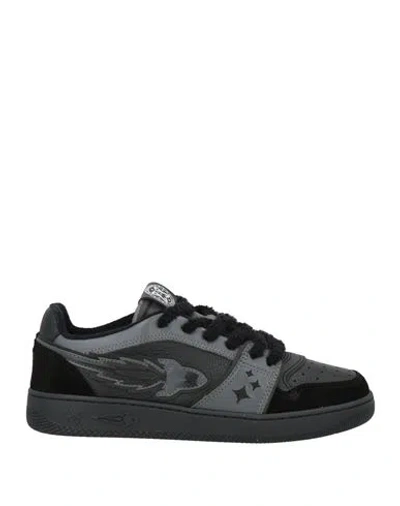 Enterprise Japan Man Sneakers Black Size 9 Calfskin, Cow Leather, Textile Fibers