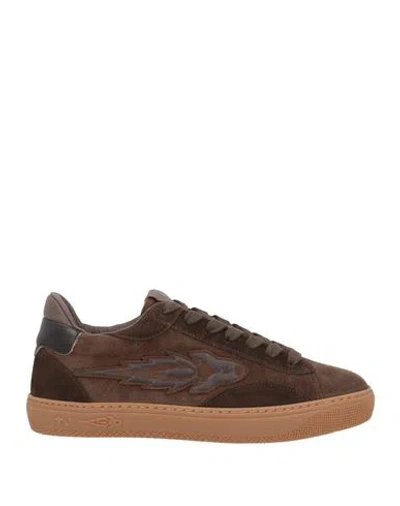 Enterprise Japan Man Sneakers Dark Brown Size 9 Calfskin, Cow Leather