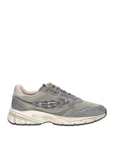 Enterprise Japan Man Sneakers Grey Size 9 Cow Leather, Calfskin, Textile Fibers In Gray