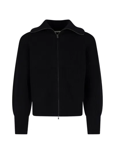 Enterprise Japan Ribbed-knit Raglan-sleeve Cardigan In Black