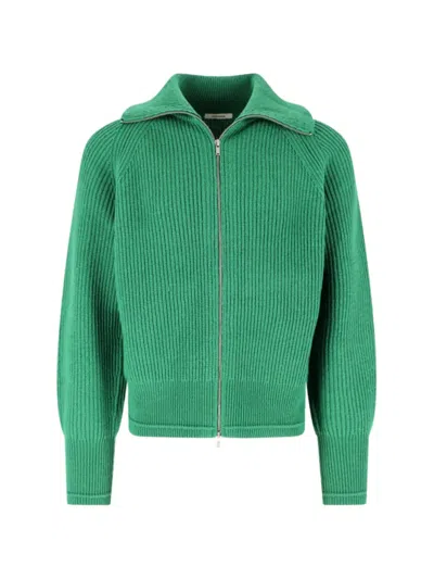 Enterprise Japan Ribbed-knit Zip-up Cardigan In Green