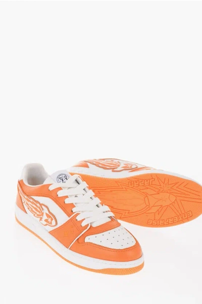 Enterprise Japan Two-tone Leather Rocket Lace-up Trainers In Orange
