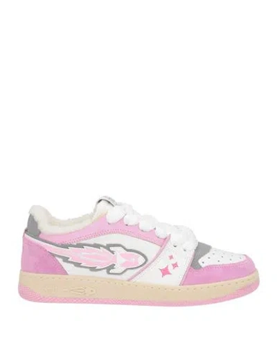 Enterprise Japan Woman Sneakers White Size 6 Leather, Textile Fibers In Pink