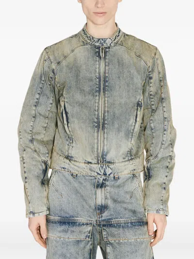 Entire Studios Acid-wash Panelled Denim Jacket In Gray