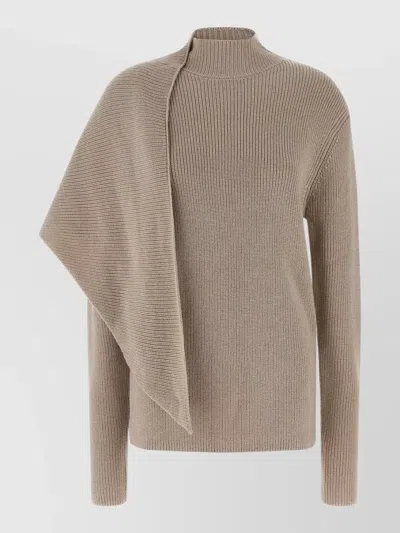 Entire Studios Wool Sweater Asymmetric Draped Long Sleeves In Brown