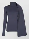 Entire Studios Asymmetric Wrap Sweater Long Sleeves Turtleneck In Blue