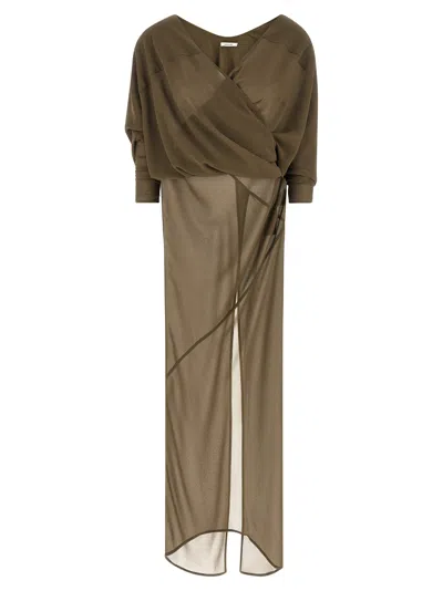 Entire Studios Asymmetric Sheer Maxi Dress In Green