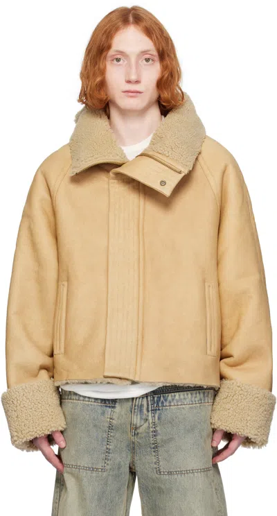 Entire Studios Beige Bulk Shearling Jacket In Camel