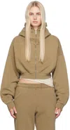 Entire Studios Beige Cropped Full Zip Hoodie In Cork