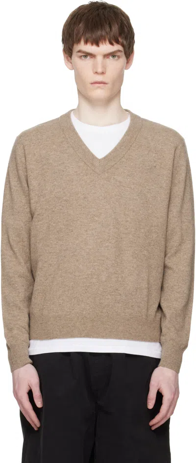 Entire Studios Beige Knit V Neck Sweater In Burgundy