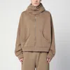 Entire Studios High Neck Hooded Kangaroo Pocket Sweater In Beige